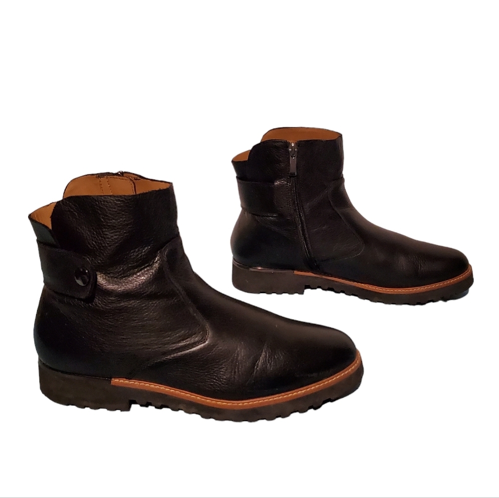 Franco Sarto Sleek Black Leather Zip-Up Moto Ankle Boots Women's Size 9.5M - Picture 2 of 9